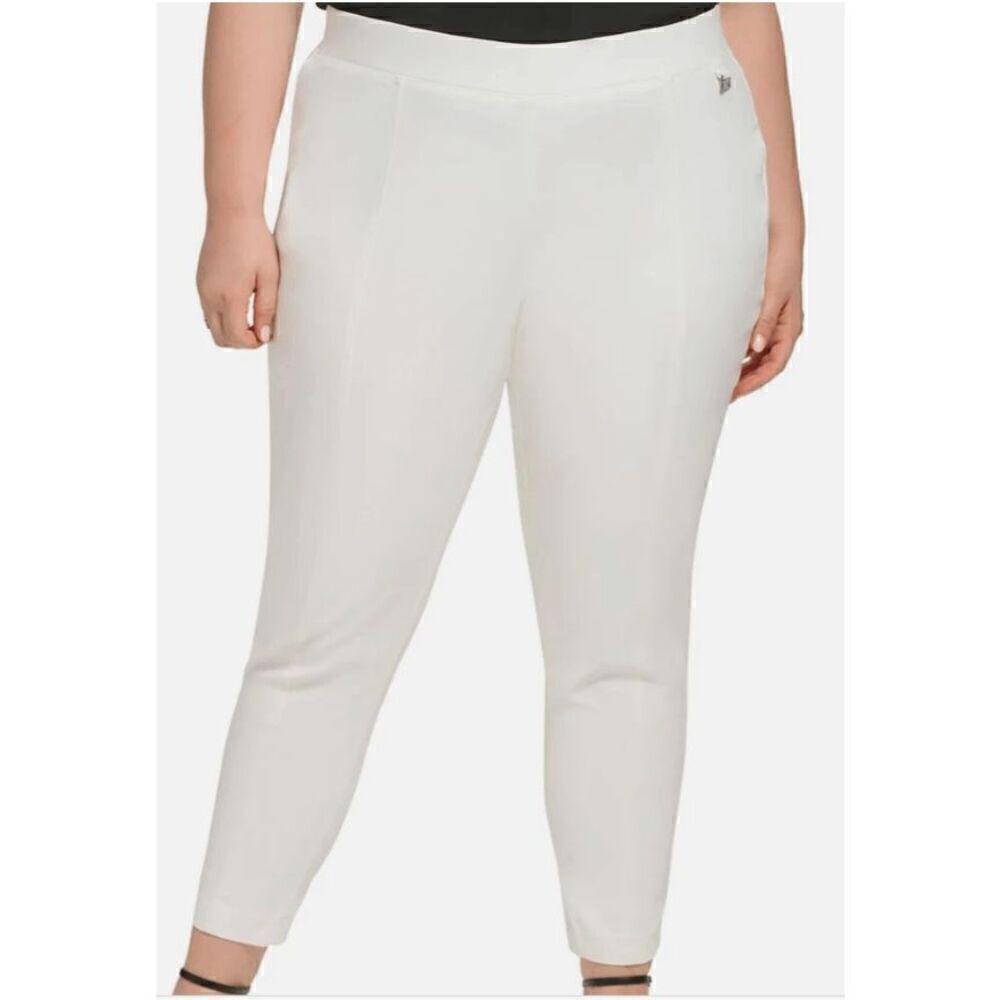 Calvin Klein Plus Women's High Rise Logo Skinny Pants White 2X